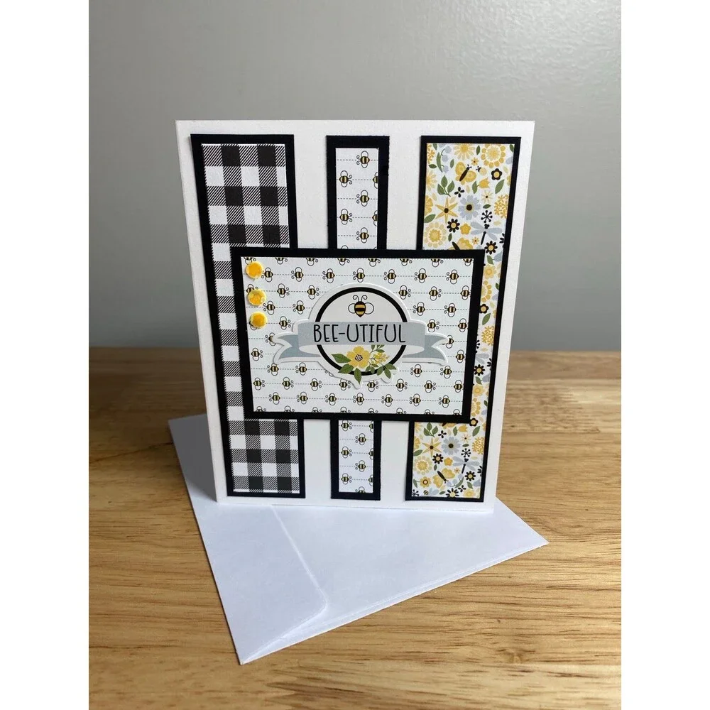 Bee & Flowers Greeting Card - Handmade A2 Card – All Occasion Blank Card